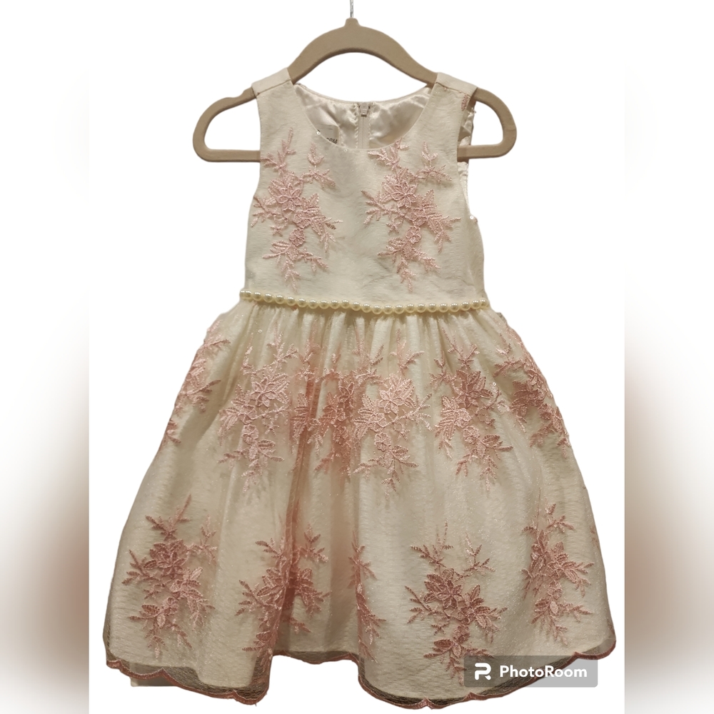 2T formal dress in a blush pink with floral lace